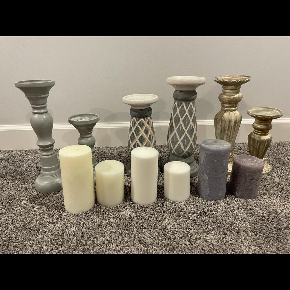 6 candlesticks and candles